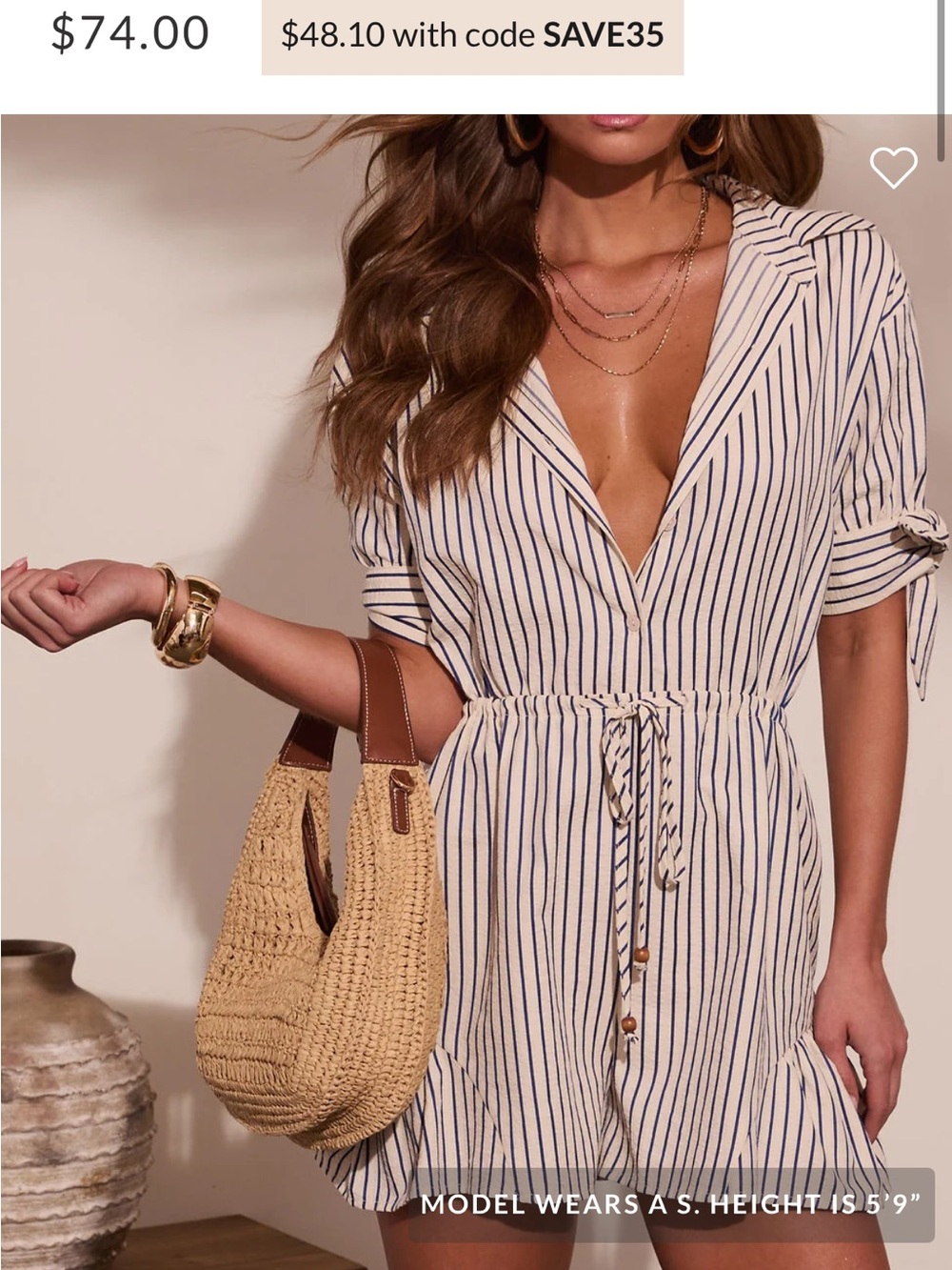 Aakaa Cream and Navy Striped V-Neck Drawstring Romper